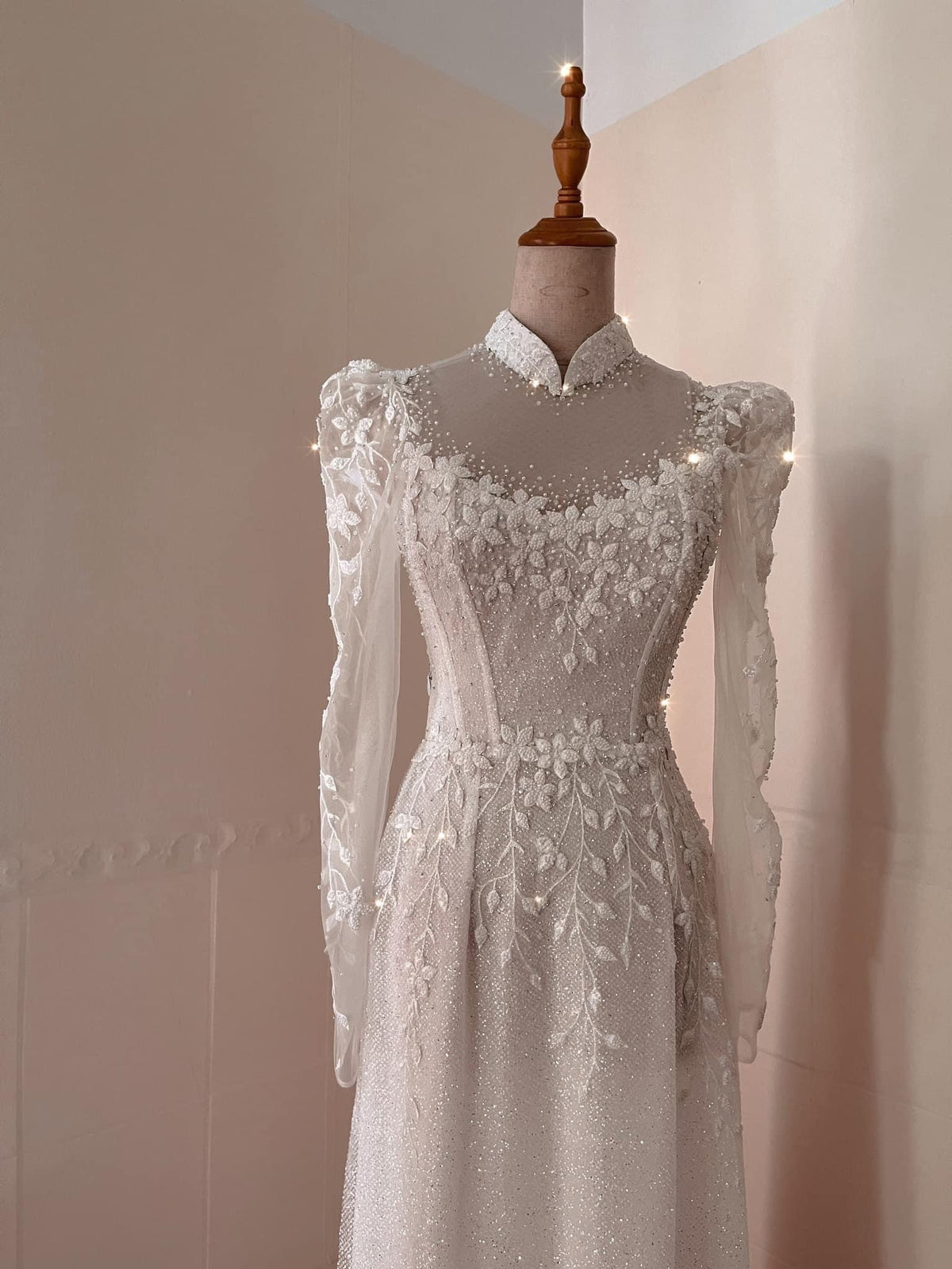 Bridal Vietnamese ao dai for wedding, pants included