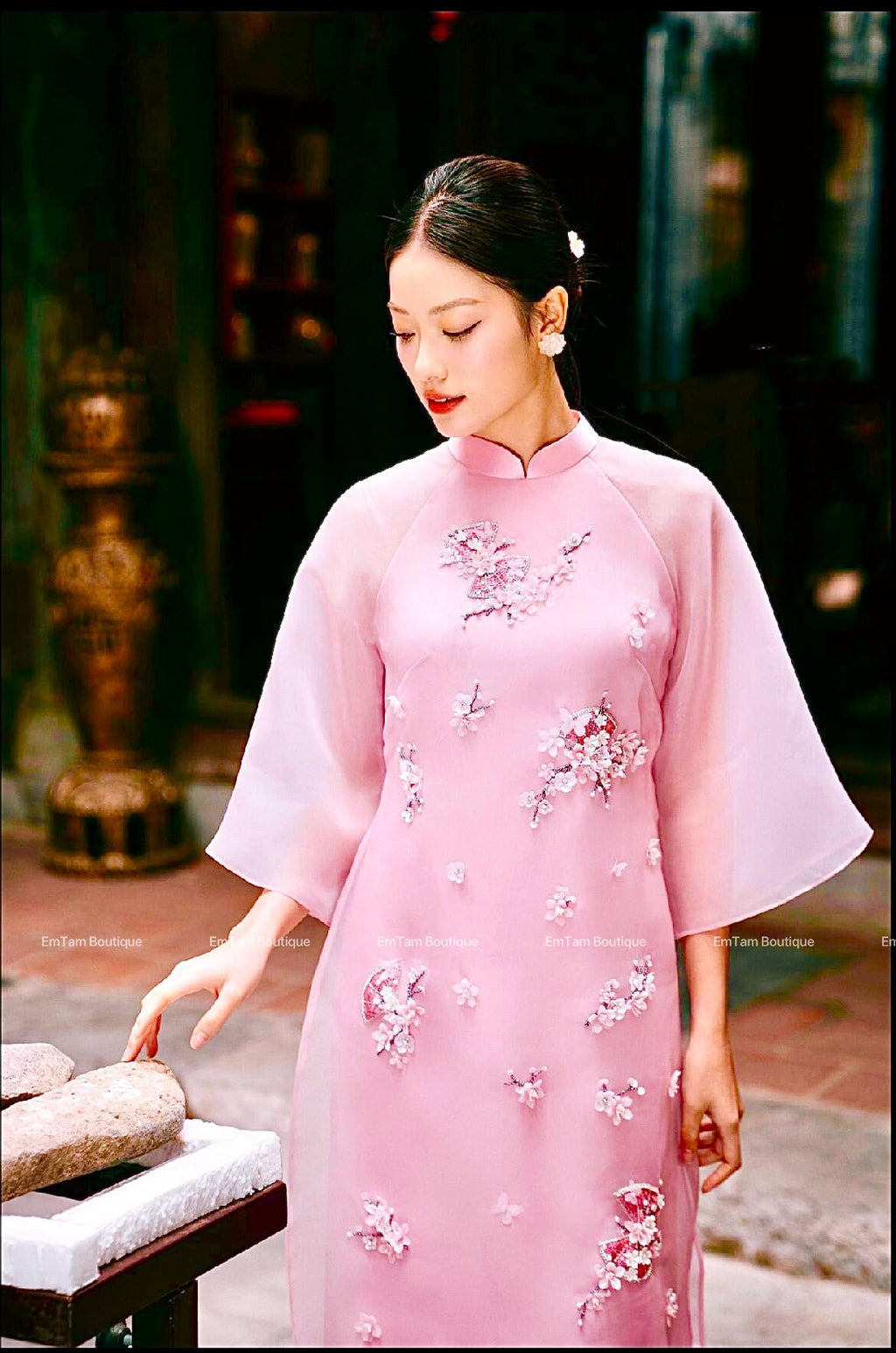 Vietnamese aodai  MT beaded pink, pants included
