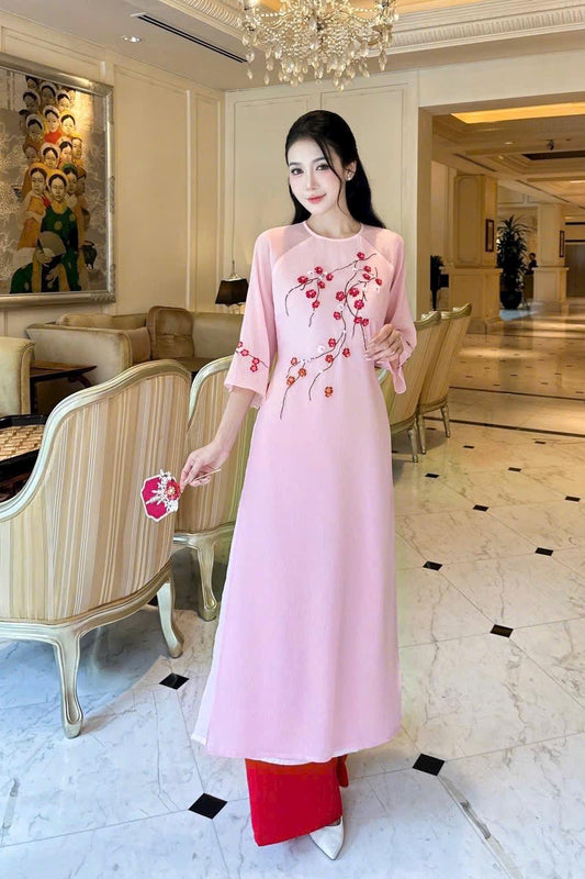ThucChi Vietnamese pink aodai, pants included
