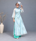Vietnamese aodai Quynh double layers in turquoise, pants included
