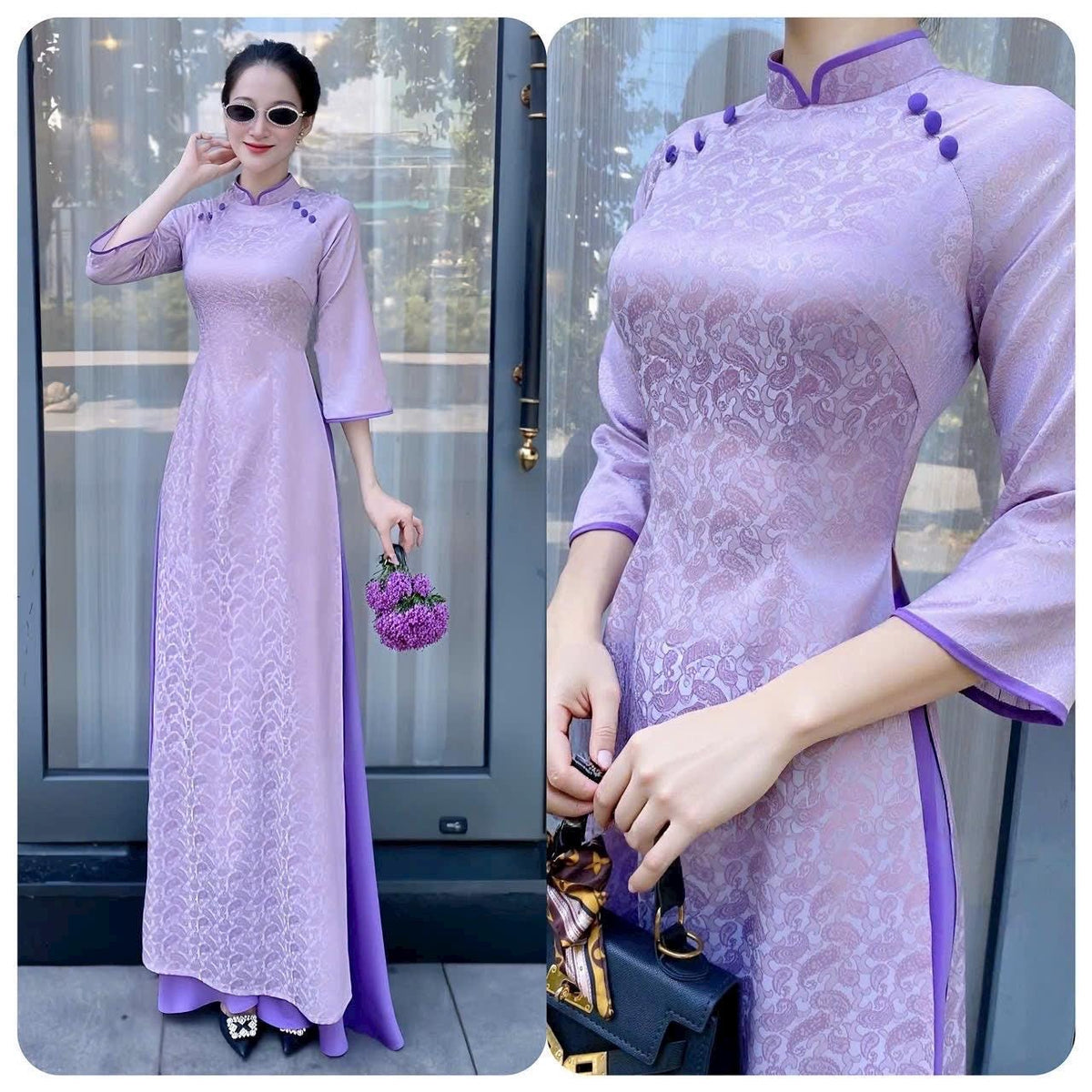 UyenAn Vietnamese purple ao dai, pants included
