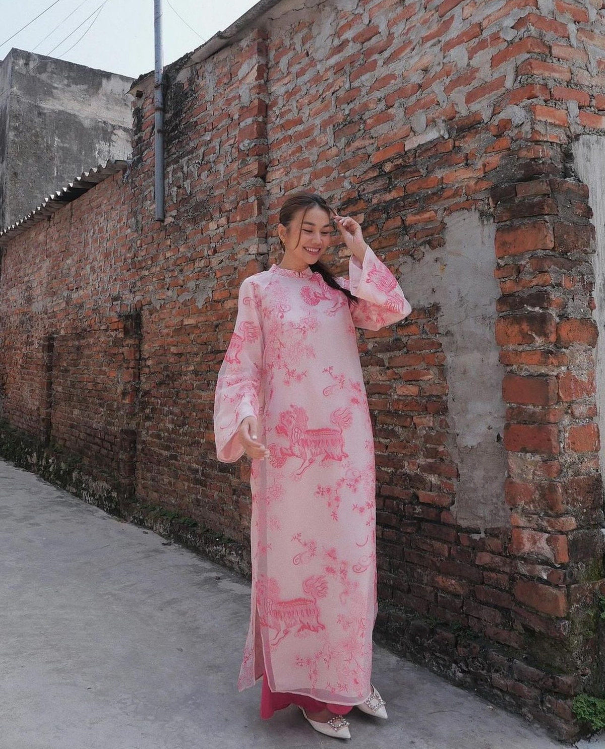 KyLan Vietnamese ao dai pink, pants included