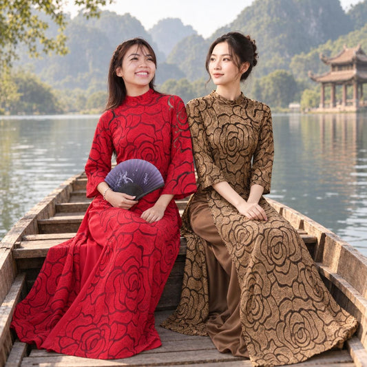 Rosei Vietnamese ao dai red or bronze, pants included