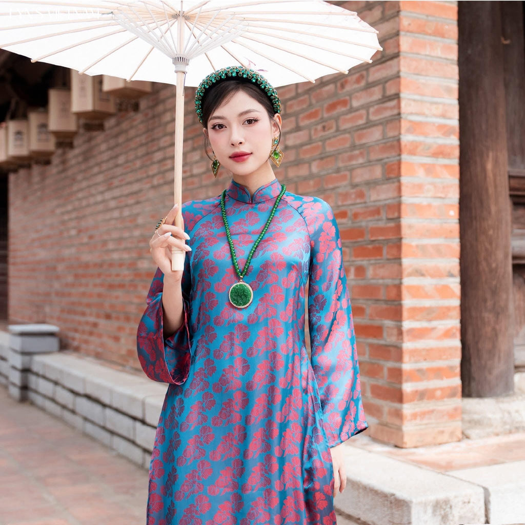 NhuBeo Vietnamese aodai blue, pants included