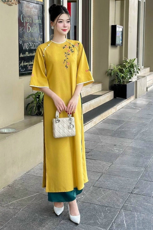 TueNhi Vietnamese aodai yellow, pants included