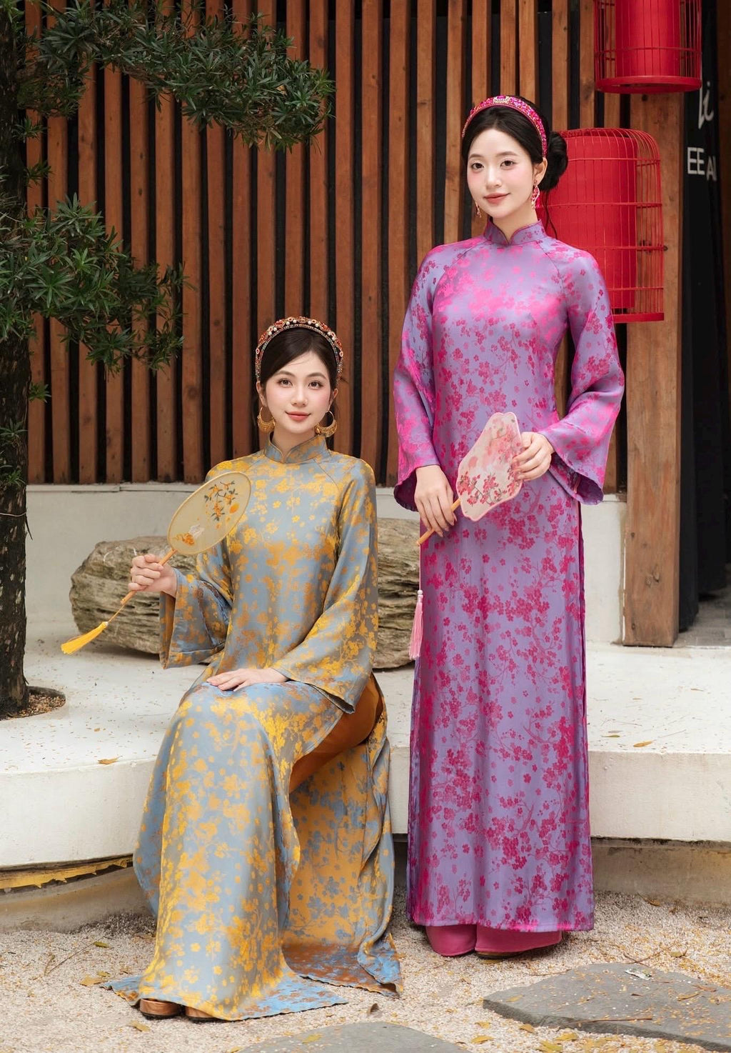 NhuMai Vietnamese ao dai in yellow or purple, pants included