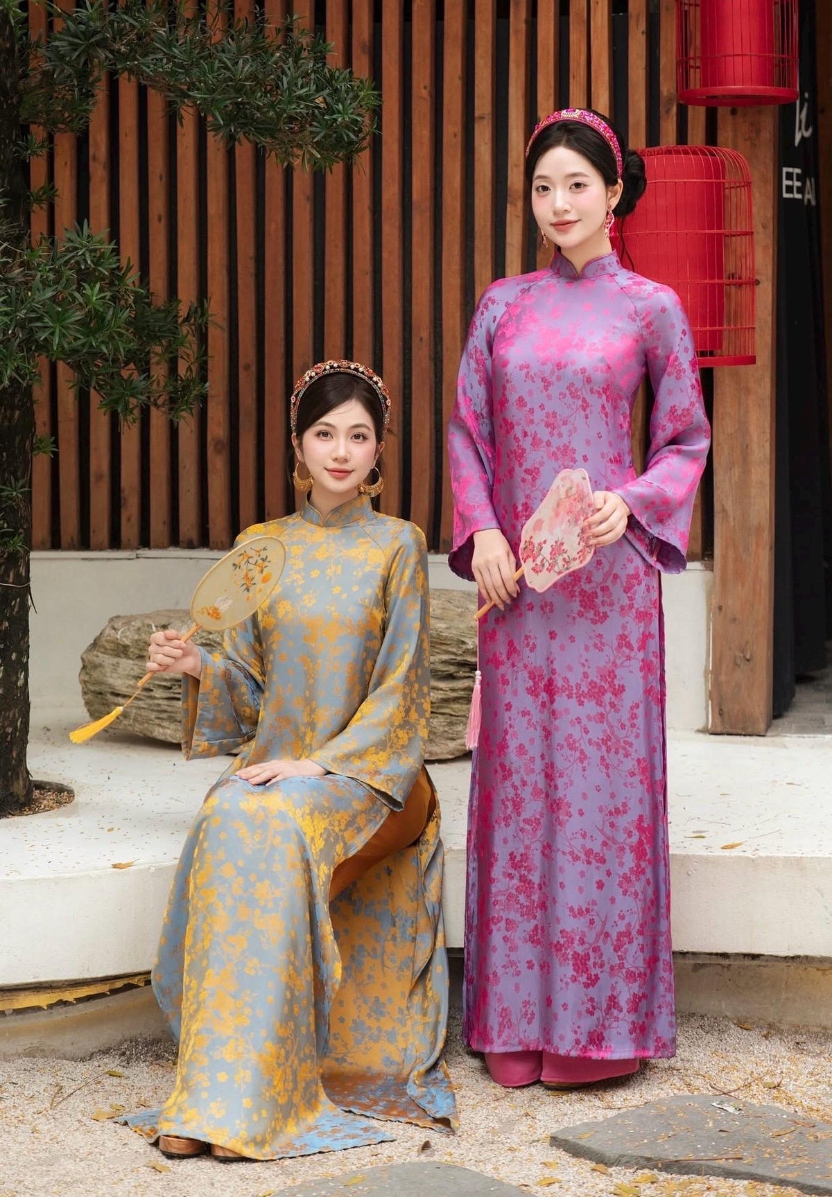 NhuMai Vietnamese ao dai in yellow or purple, pants included