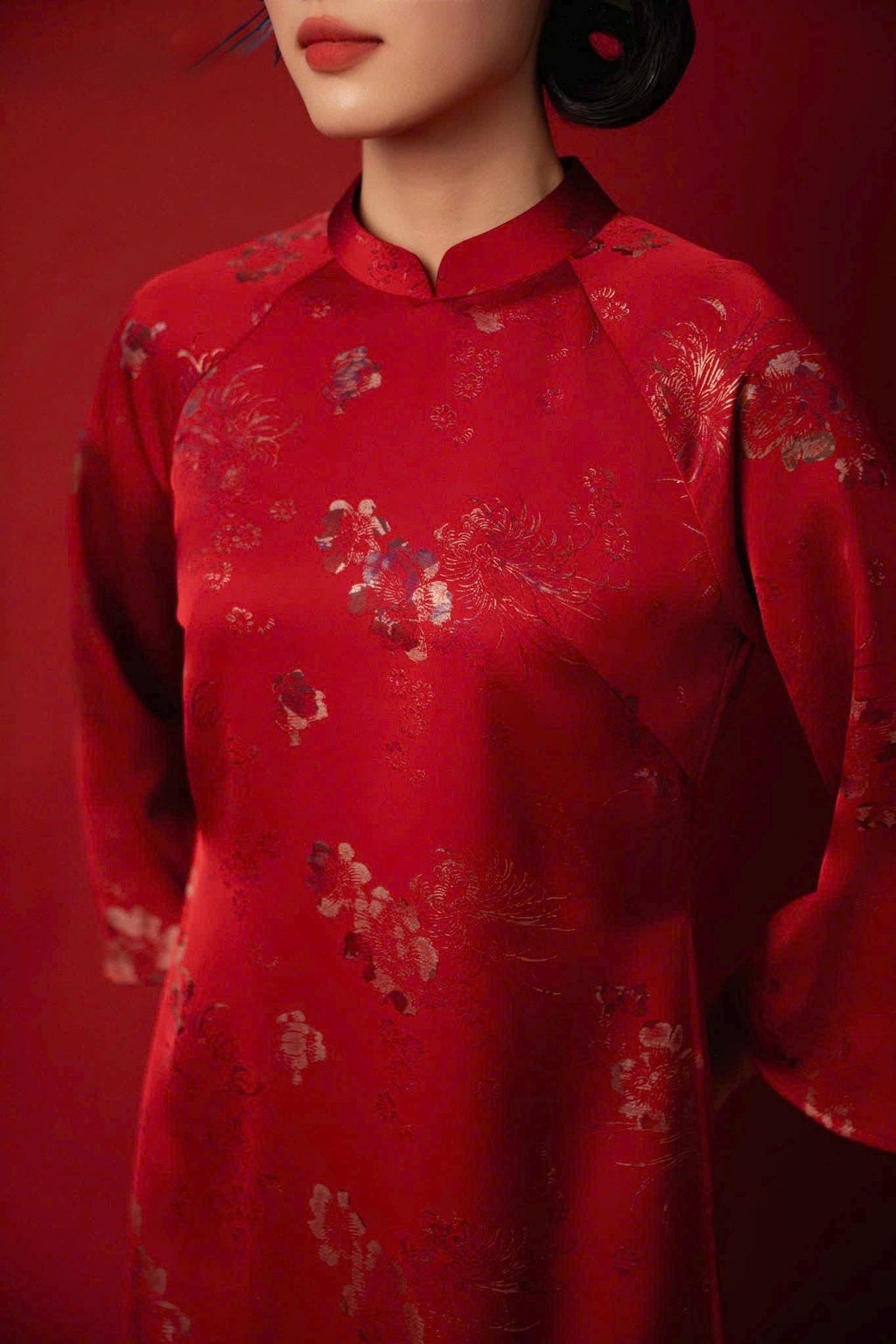 LuaTuyet Vietnamese aodai in red/ teal, pants included