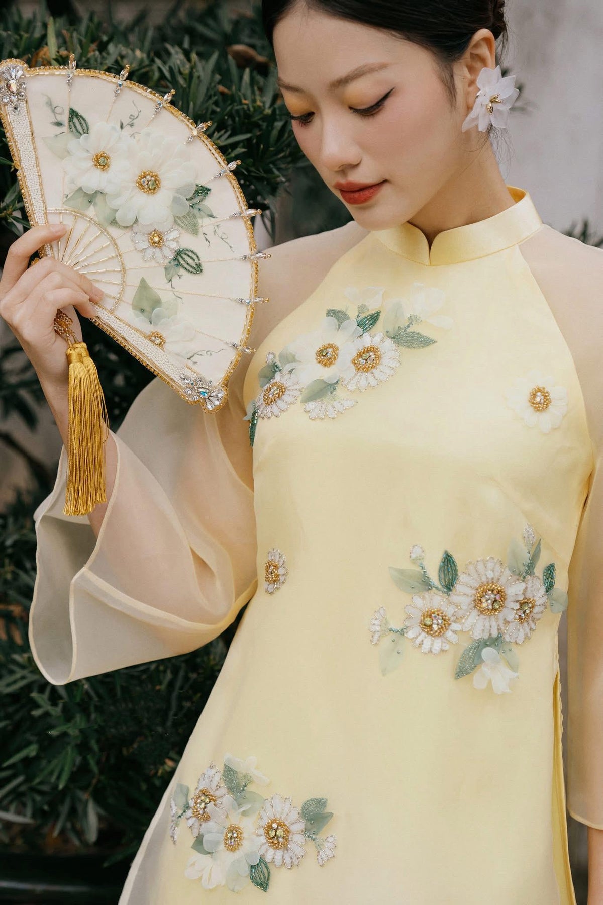 MocTrac Vietnamese aodai yellow, pants included