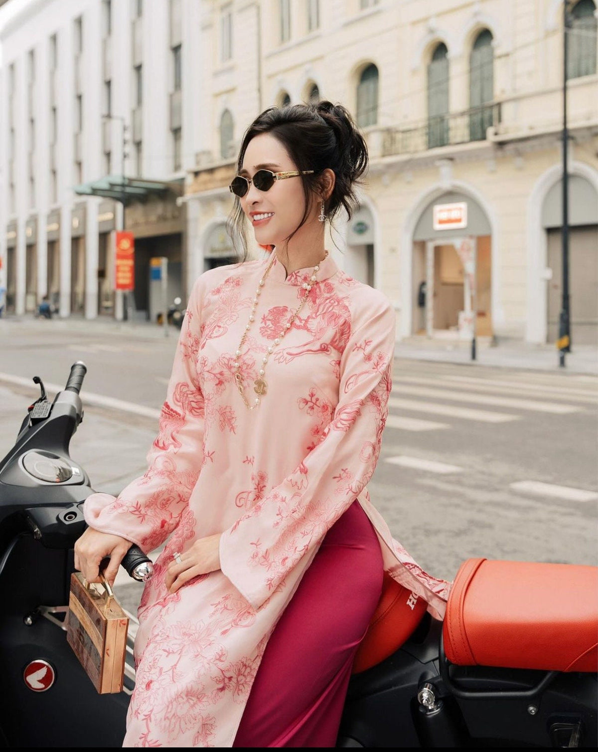 KyLan Vietnamese ao dai pink, pants included