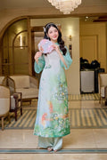 Vietnamese aodai SongNgu green, pants included
