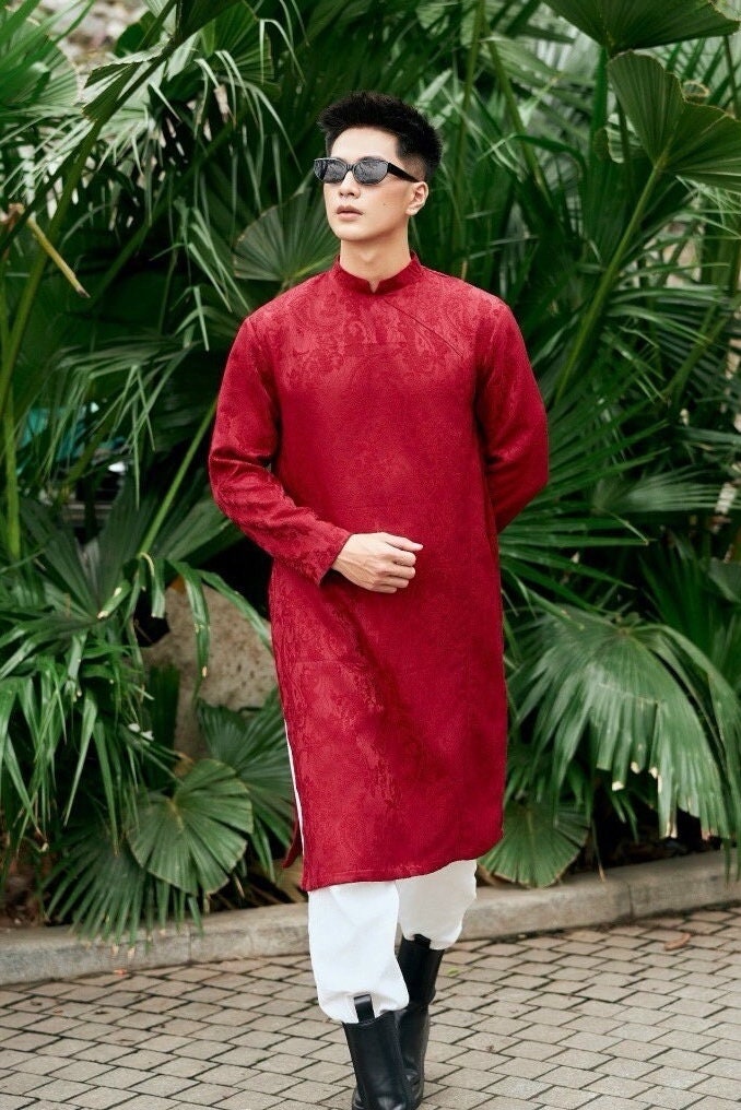 LongCong Men Vietnamese aodai Gam Red or Gray