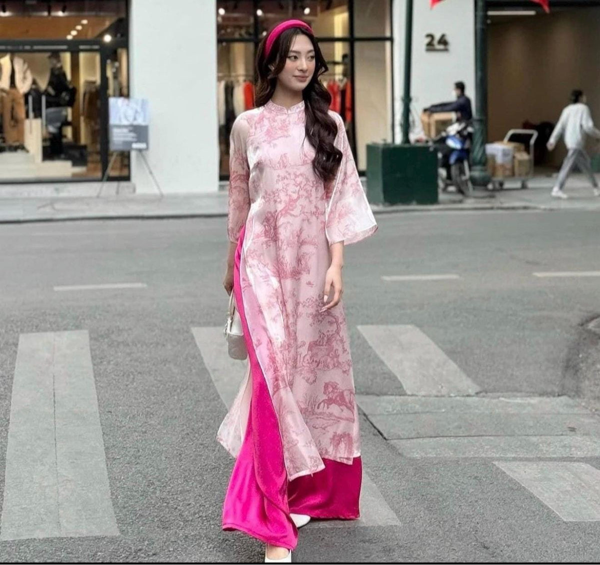 BLan Vietnamese aodai blue and pink, pants included
