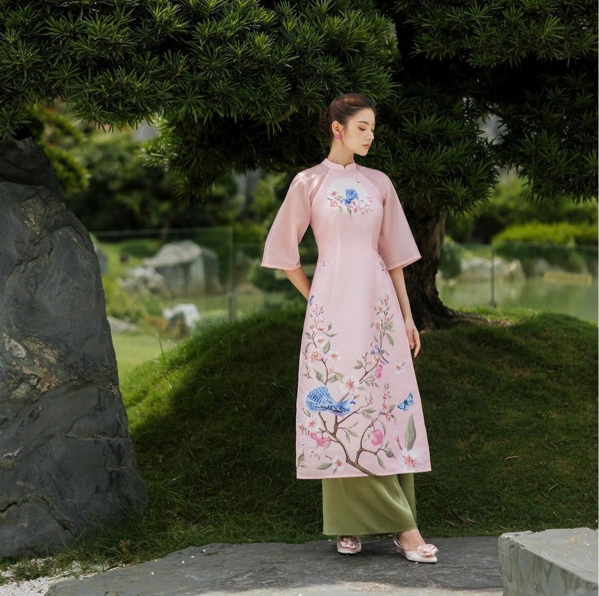 Vietnamese aodai NgocHan pink, pants included