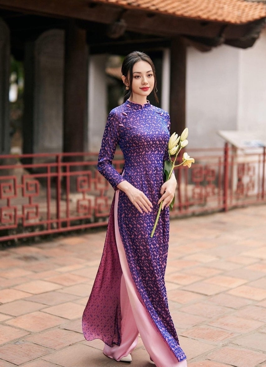 Dragonfly Vietnamese aodai purple, pants included