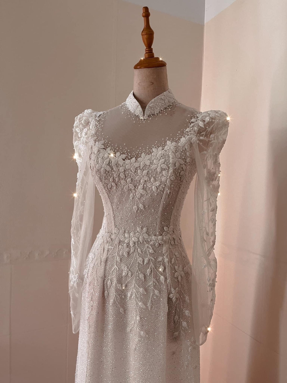 Bridal Vietnamese ao dai for wedding, pants included