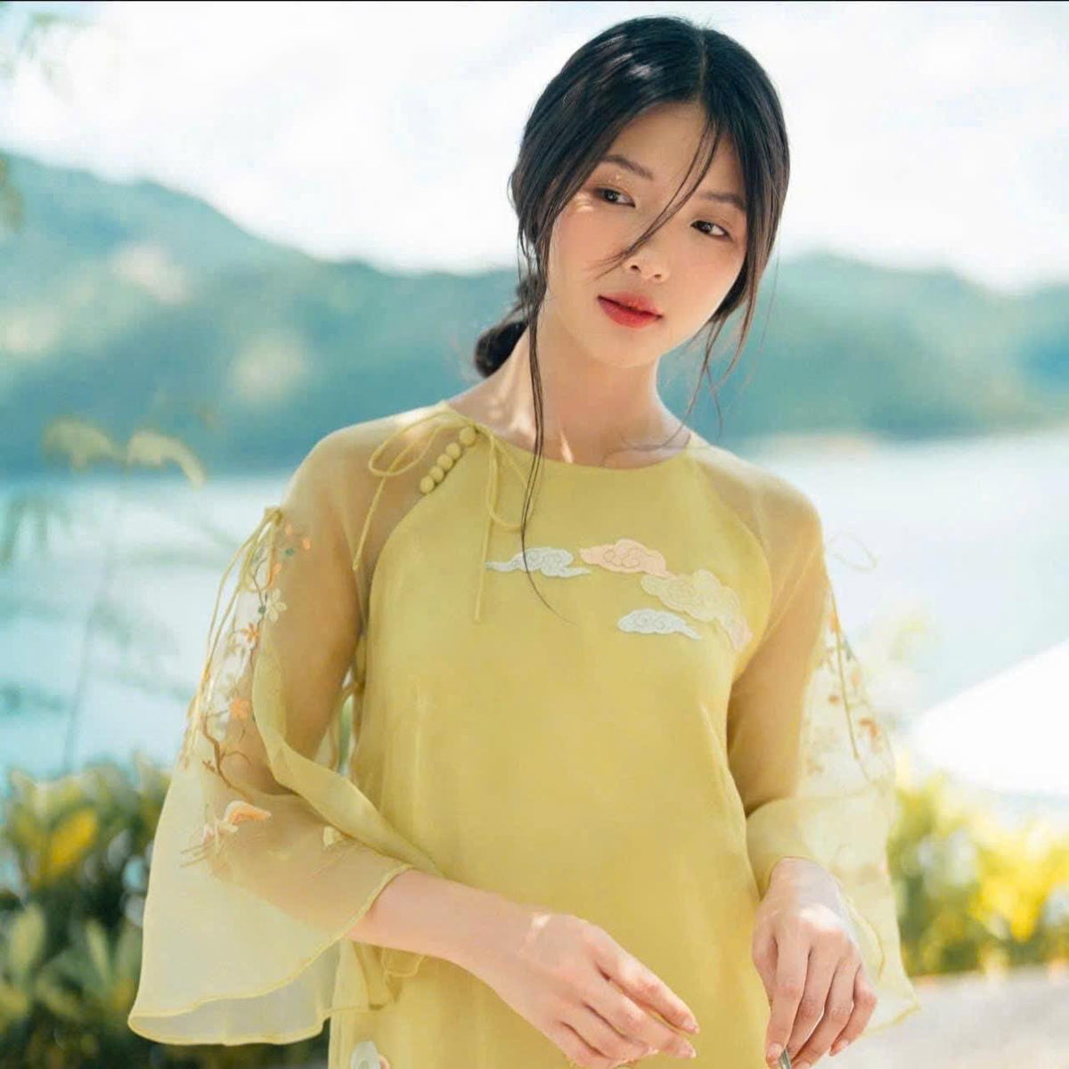 Vietnamese ao dai xx aodai yellow, pants included