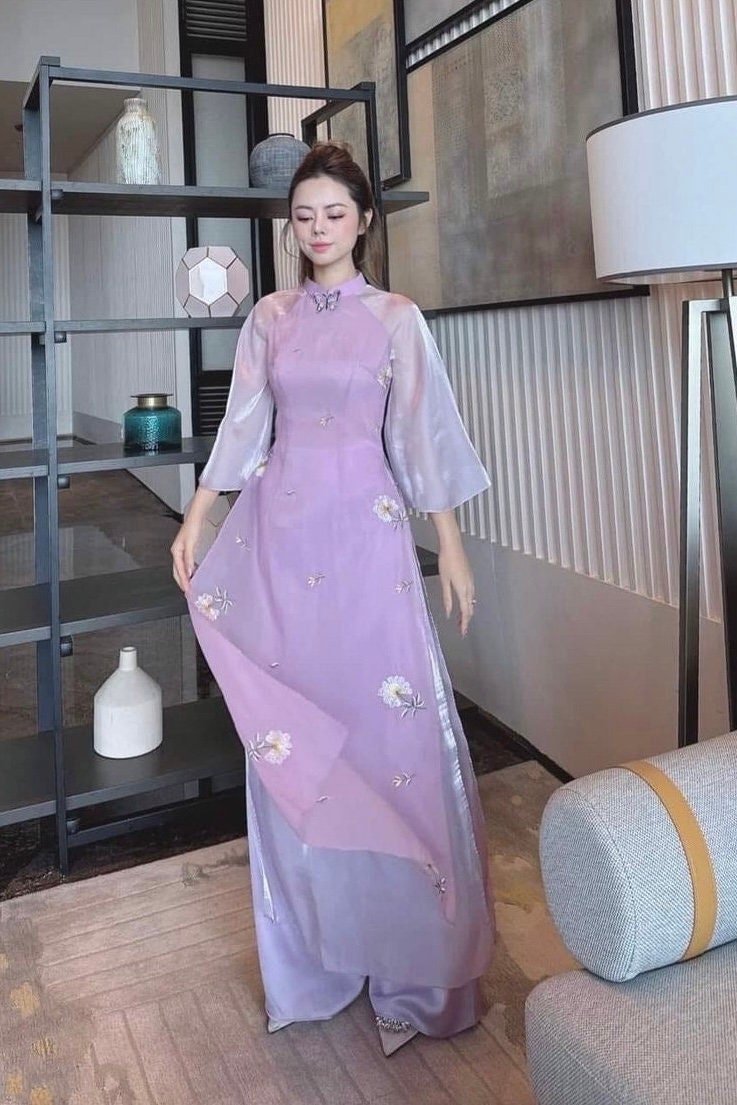 BuomXuan Vietnamese aodai purple, pants included