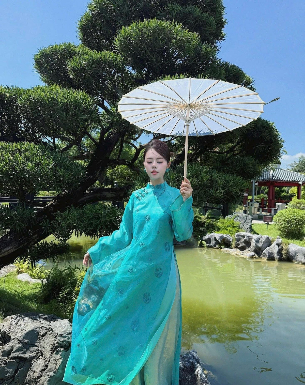 Vietnamese ao dai ThanhNgoc teal aodai, pants included