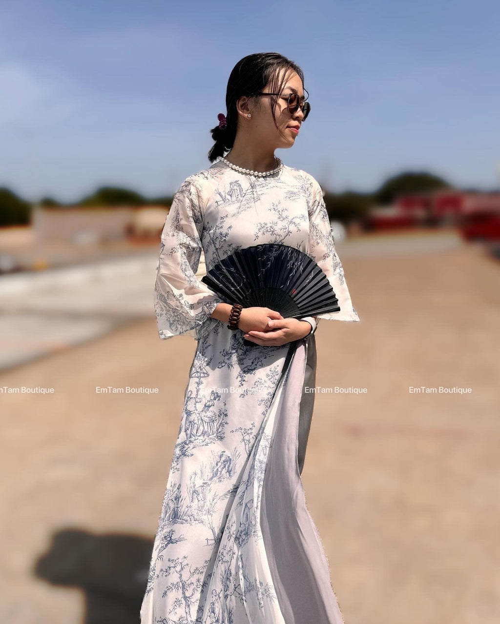 NgocTraj Vietnamese aodai with pearl grey, pants included