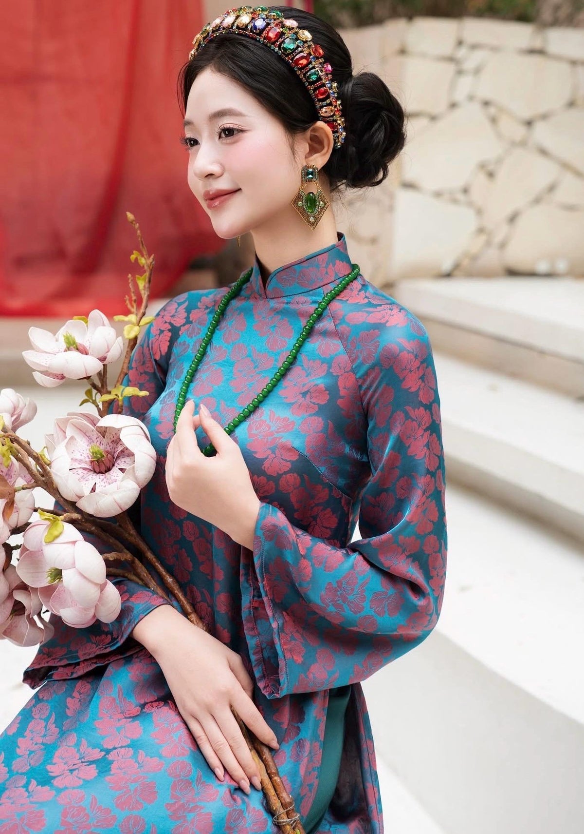 NhuBeo Vietnamese aodai blue, pants included