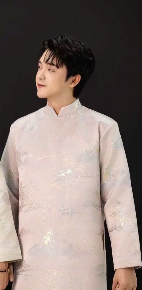 Vietnamese aodai for men Gam tafta VanMay ao dai light beige, light pink