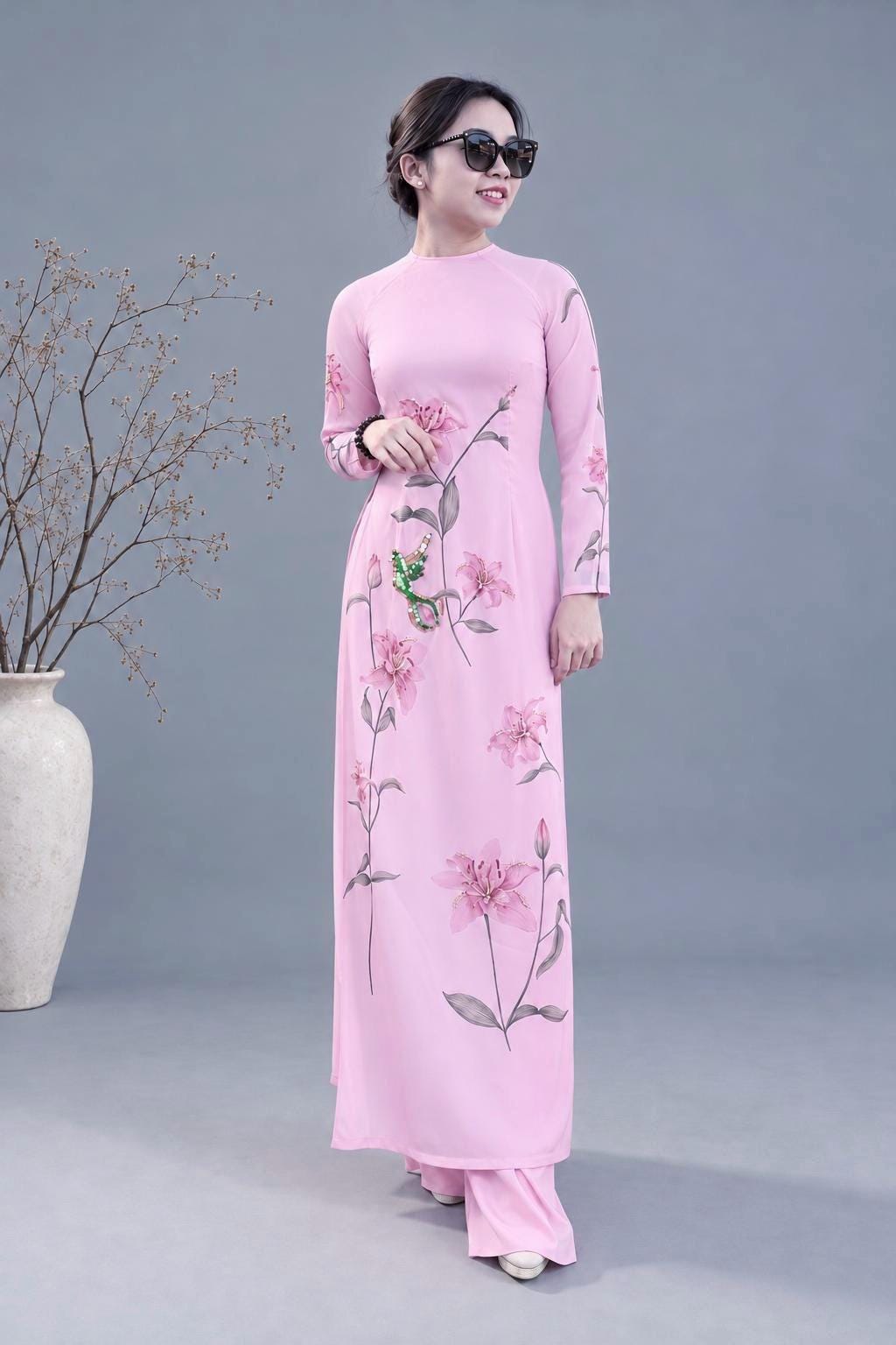 Saam Vietnamese aodai pink, pants included