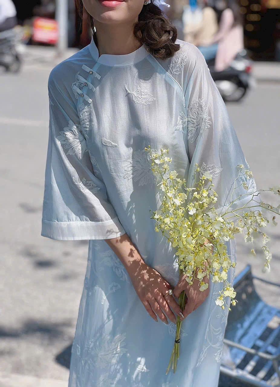 NhuKhanh Vietnamese aodai embroidered blue, pants included