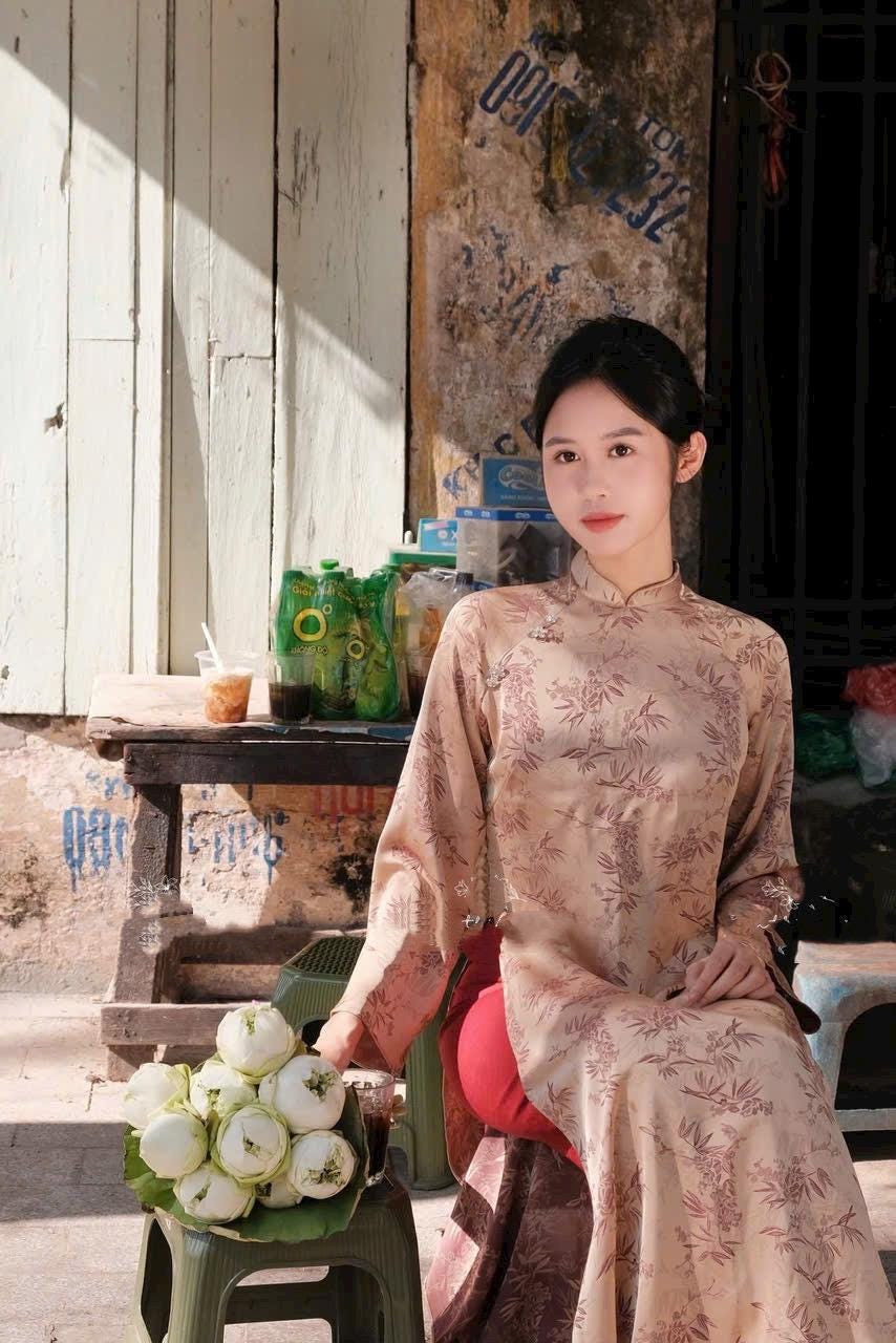 Vietnamese ao dai LaTruc gam 2da aodai light copper, pants included