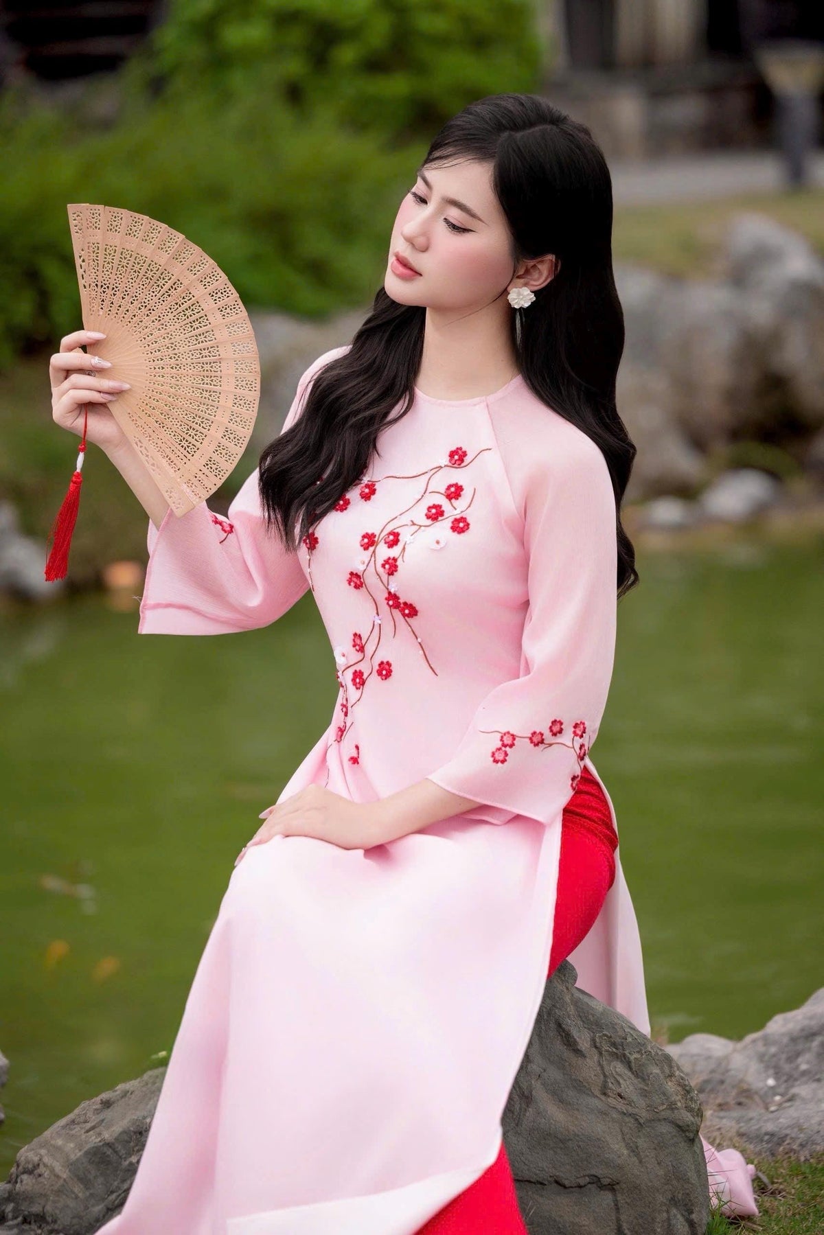 ThucChi Vietnamese pink aodai, pants included
