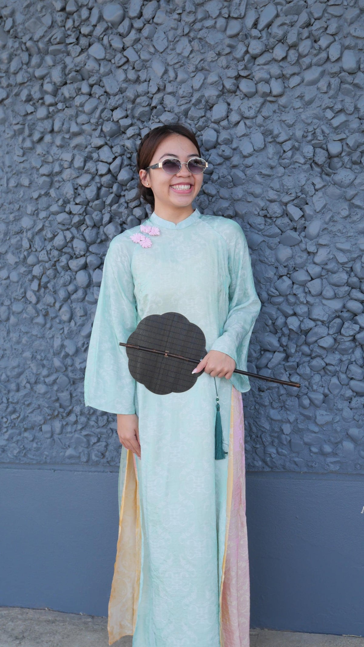 NgocThu Vietnamese aodai minty tencel silk ao dai, pants included