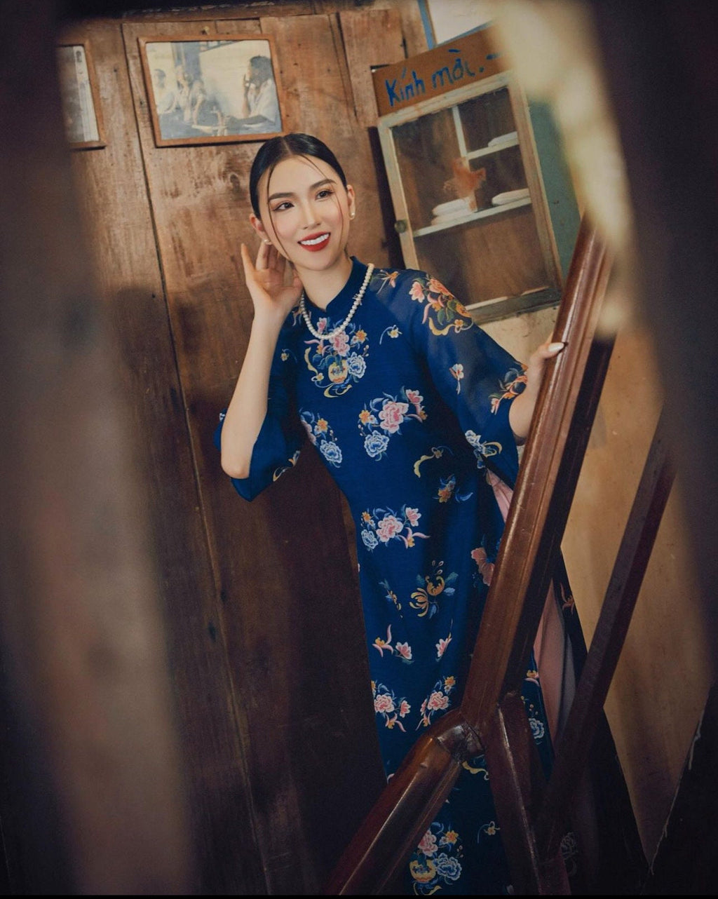 Vietnamese aodai DinDan blue, pants included
