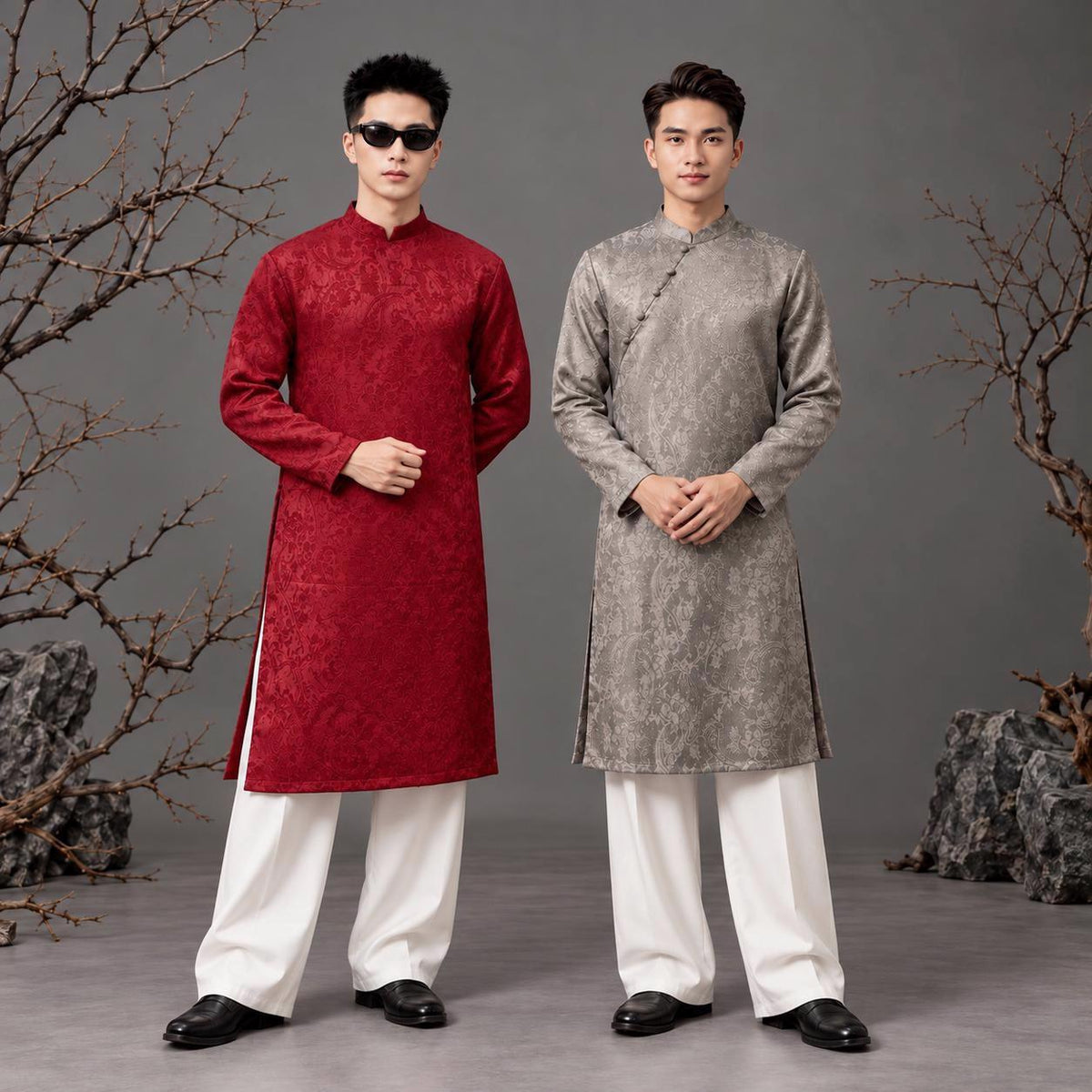 LongCong Men Vietnamese aodai Gam Red or Gray