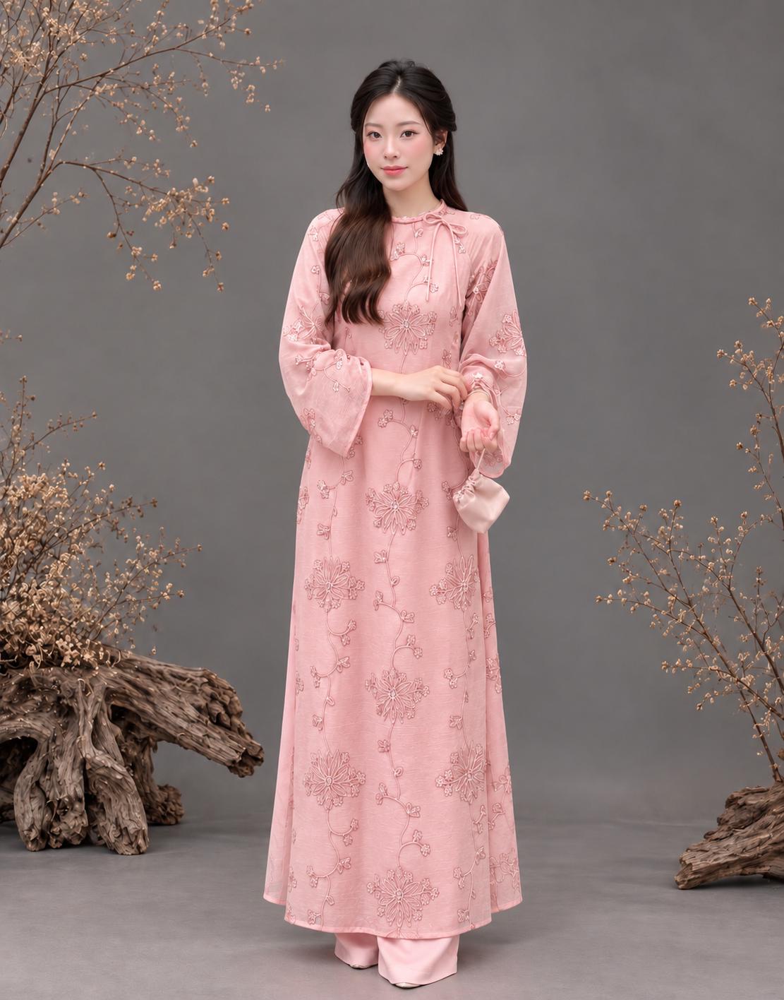 Cheryl Vietnamese ao dai pink sequins, pants included