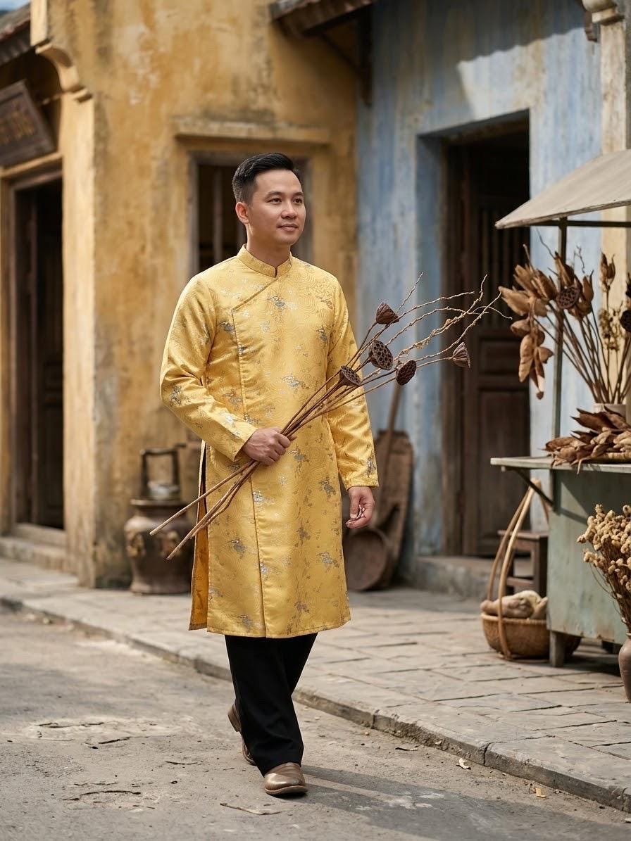 HyMay Men Vietnamese aodai pink, yellow, green