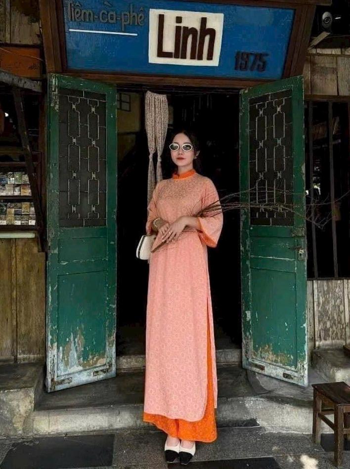 GamHoa Vietnamese aodai peach, pants included