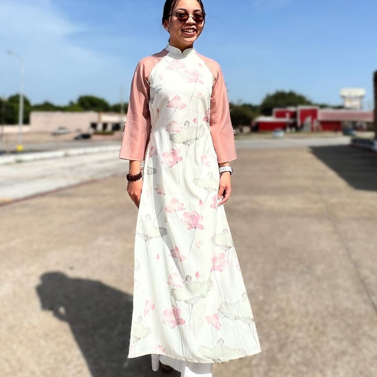 Lotus Vietnamese aodai white, pants included