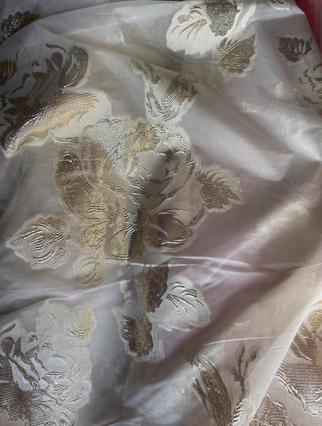 Vietnamese ao dai GoldHoaHong imprint 3D texture with gold aodai white traditional style, pants included