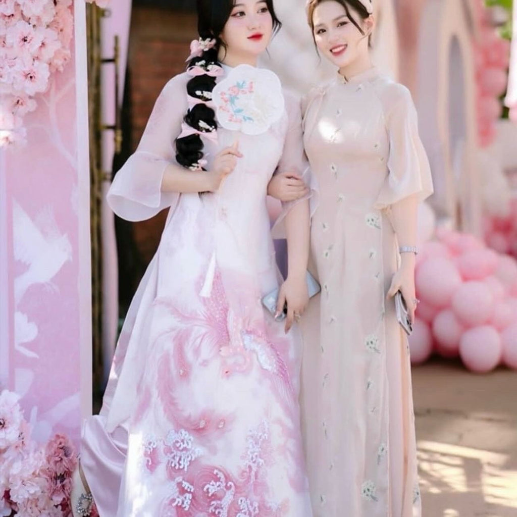 Vietnamese phoenix aodai light pink, pants included