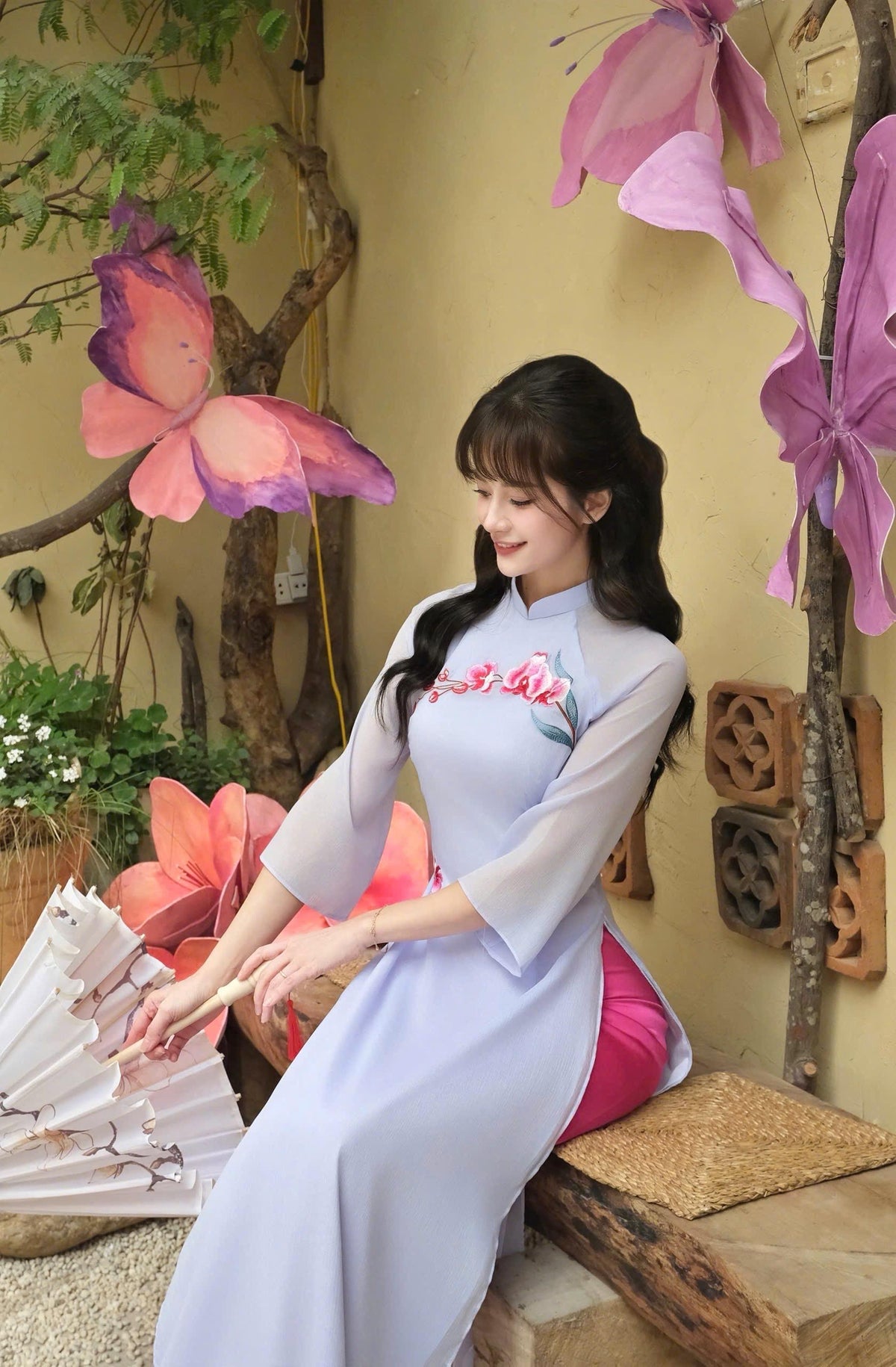 DaLan Vietnamese ao dai purple, pants included