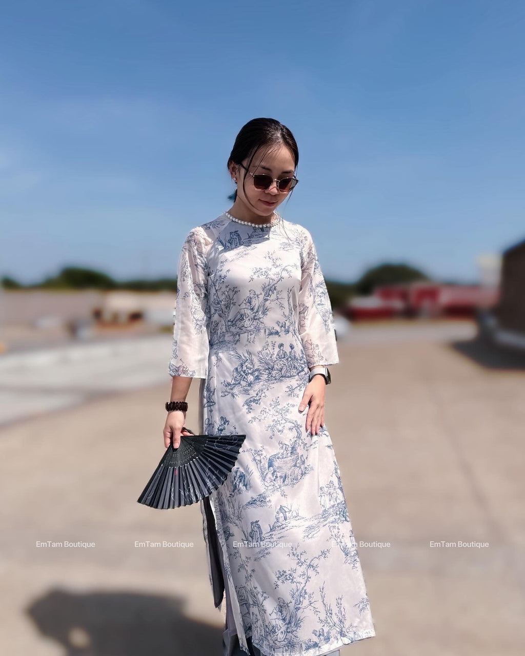 NgocTraj Vietnamese aodai with pearl grey, pants included