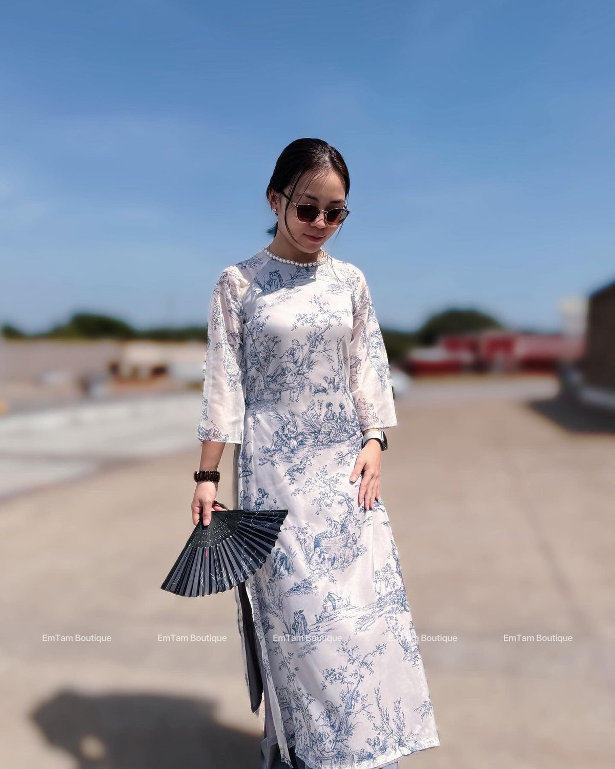 NgocTraj Vietnamese aodai with pearl grey, pants included