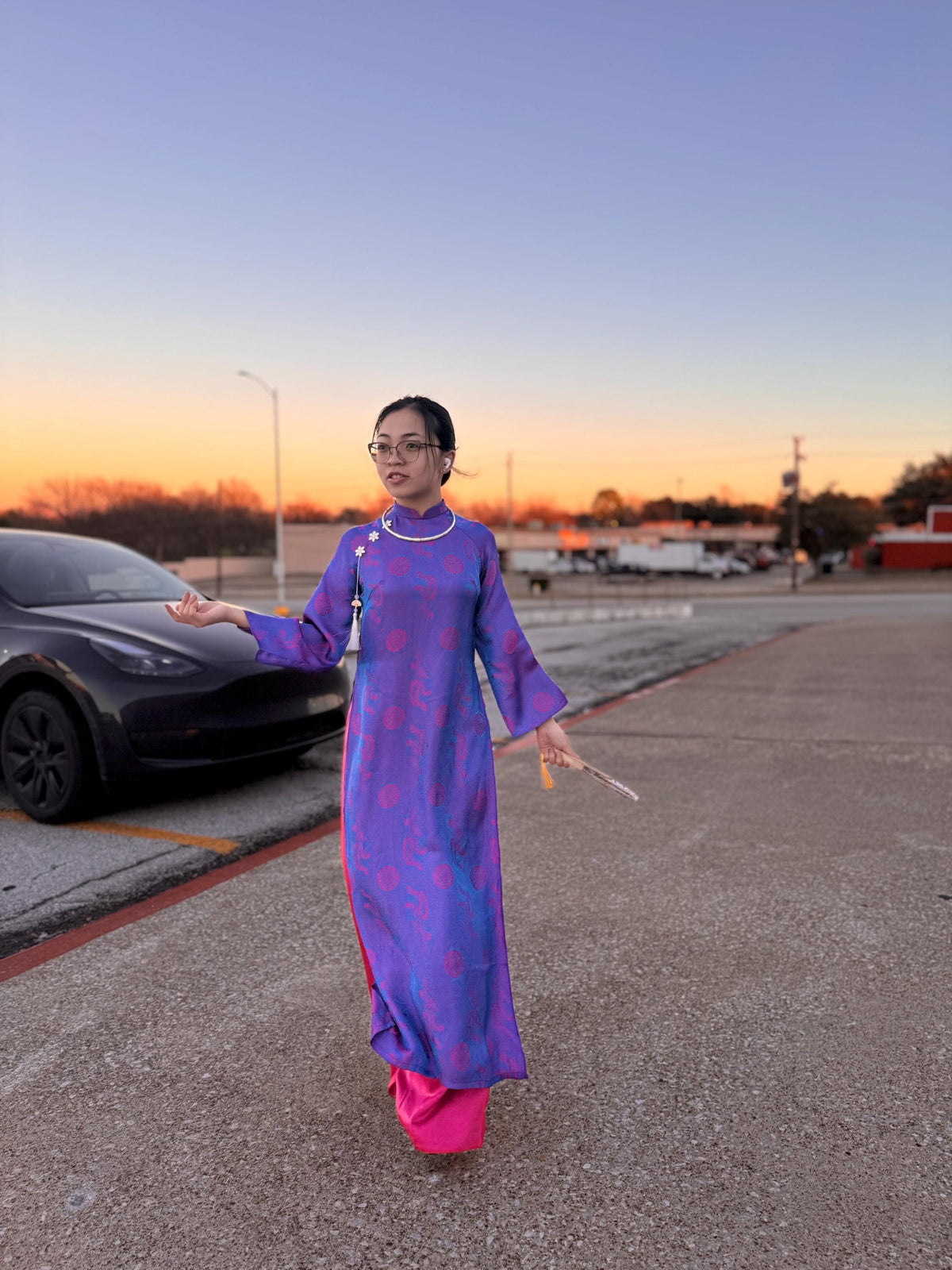 Vietnamese ao dai PhuongTam to tam aodai blue purple pink, pants included
