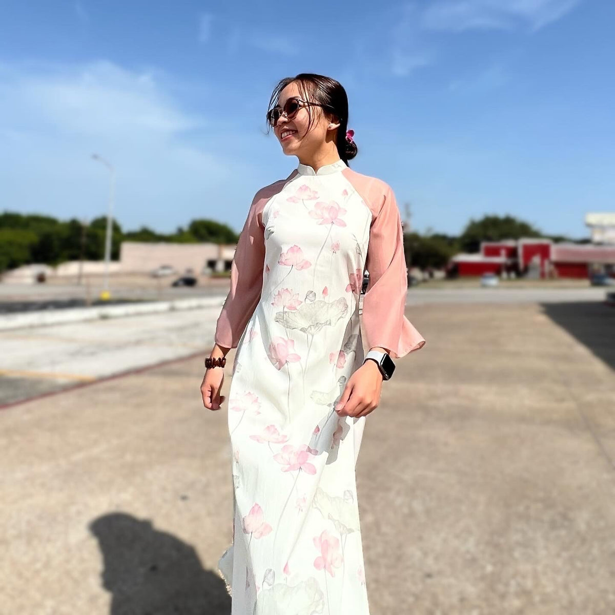 Lotus Vietnamese aodai white, pants included