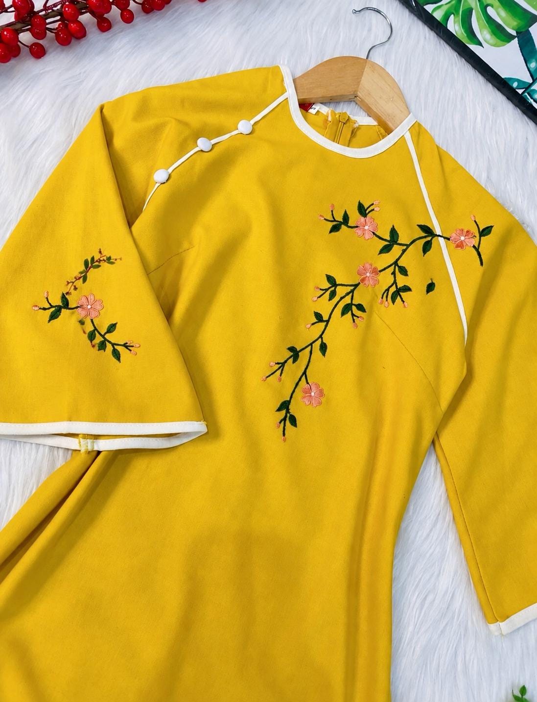 TueNhi Vietnamese aodai yellow, pants included