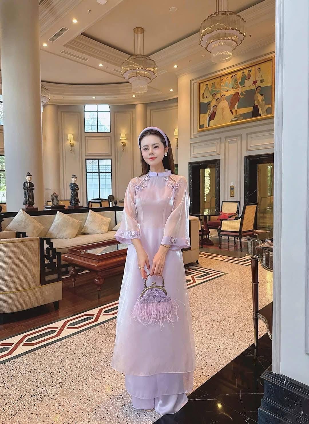 LynnTim Vietnamese aodai cutout purple beaded, pants included