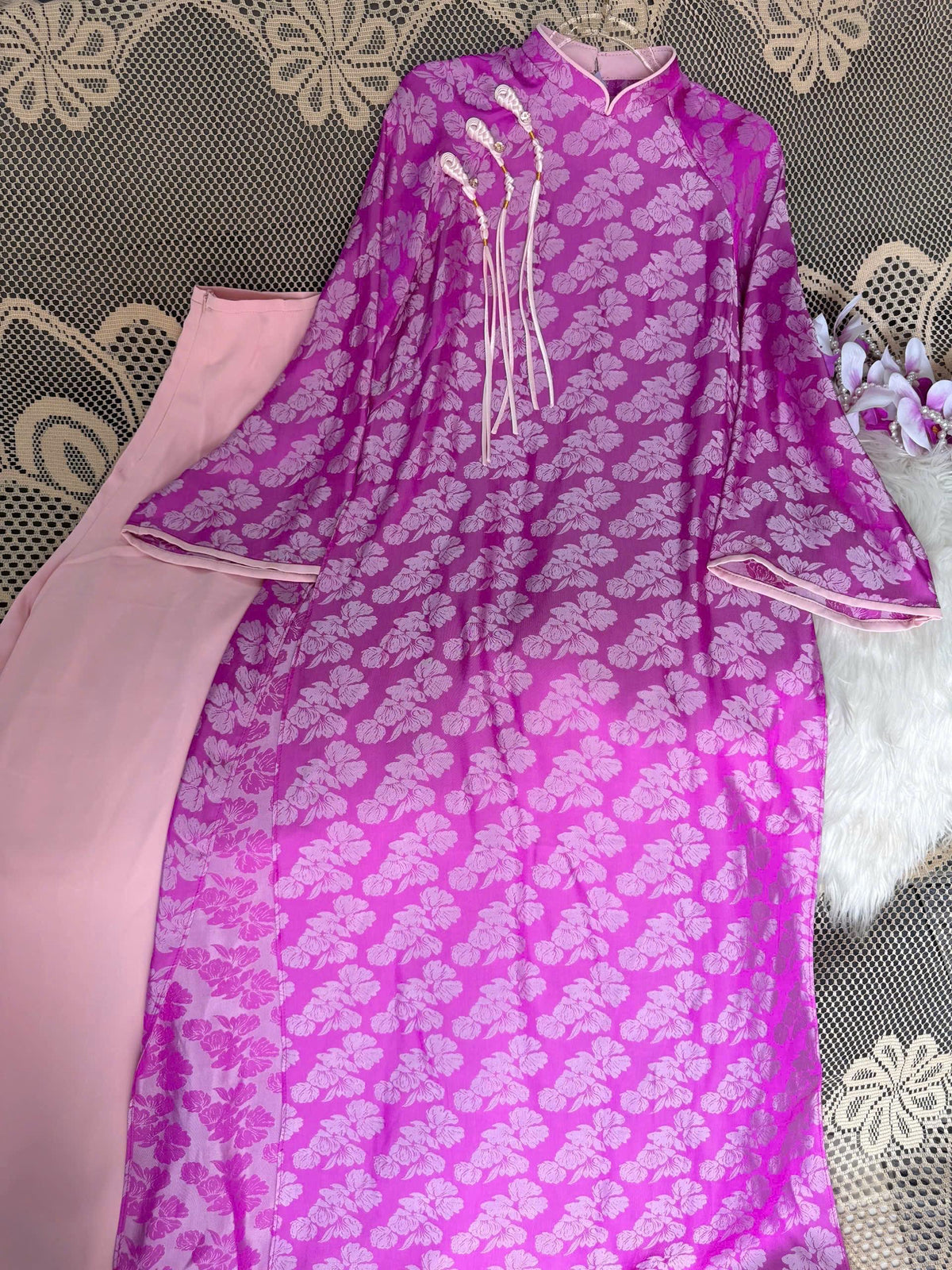 HoaBeo Vietnamese aodai pink/ purple/ mint/ teal/ peach, pants included