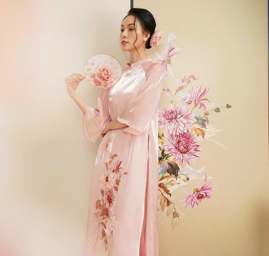 CucVien Vietnamese aodai pink, pants included