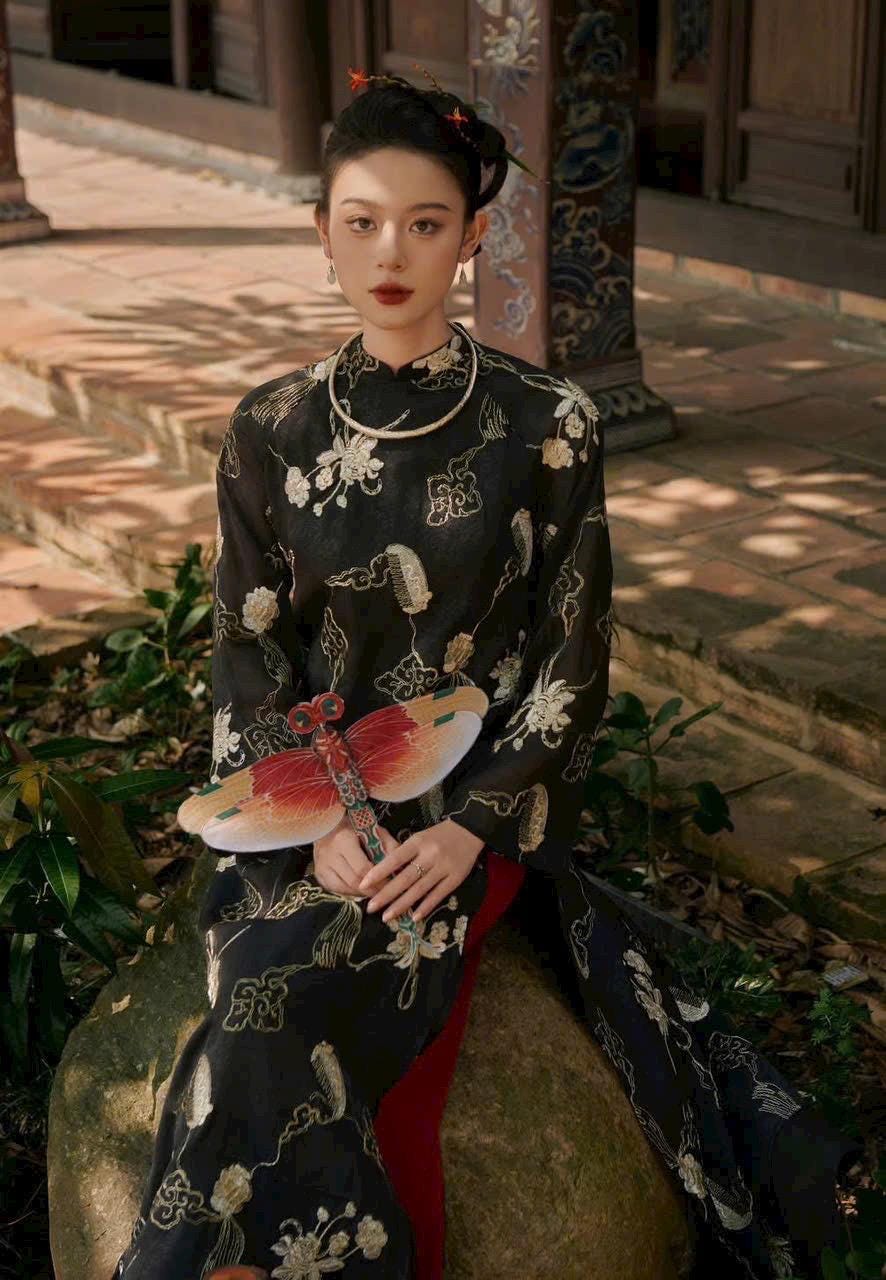 DienHy Vietnamese ao dai pink or black, pants included