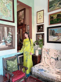 Lem Vietnamese ao dai lime punch green, pants included